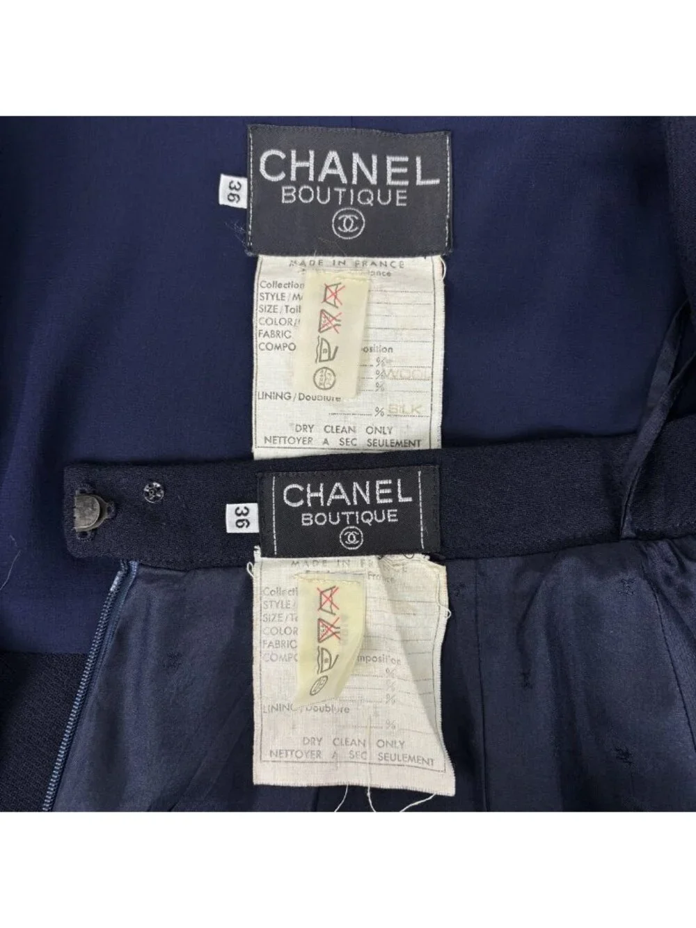Chanel CC Logo Button Set Knee Length Skirt Navy